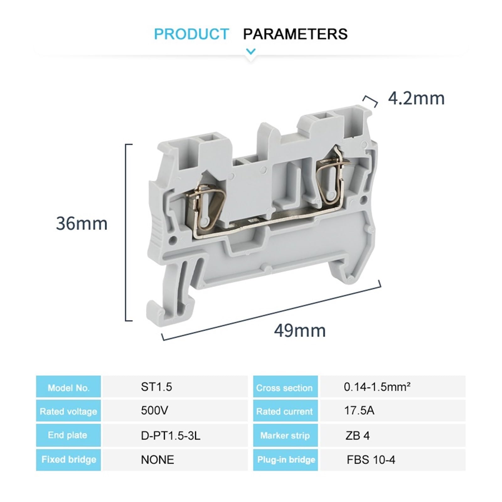 10 pezzi ST1.5 Connessione a gabbia a molla 1.5mm² 16AWG Spine Filo Cablaggio Ritorno Tirare Connettore elettrico Din Rail Morsettiera ST 1.5(Bridge FBS10-4)
