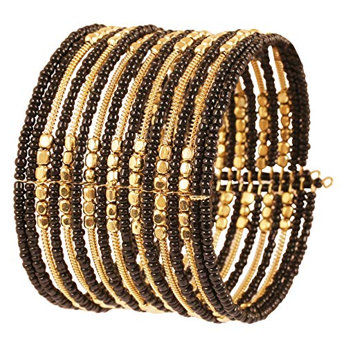 Image of Touchstone Indian Colorful Bead Bracelet Bollywood Beaten Metal Beads Openable Broad Cuff Bracelet in Gold or White Tone for Women.