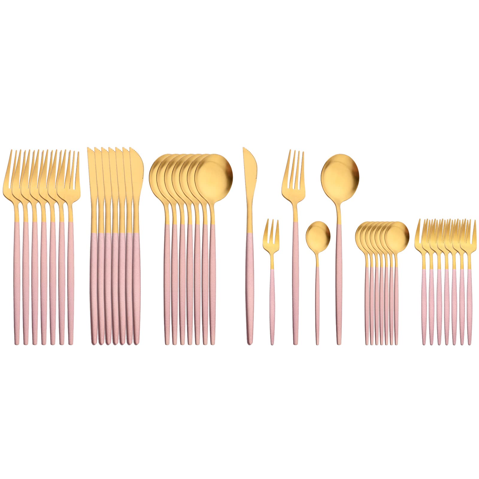 JASHII40pcs Matte Pink and Gold Flatware Silverware Set, Stainless Steel Cutlery Set for 8, Include Cake Fork Tespoons Dishwasher Safe for Home Restaurant.