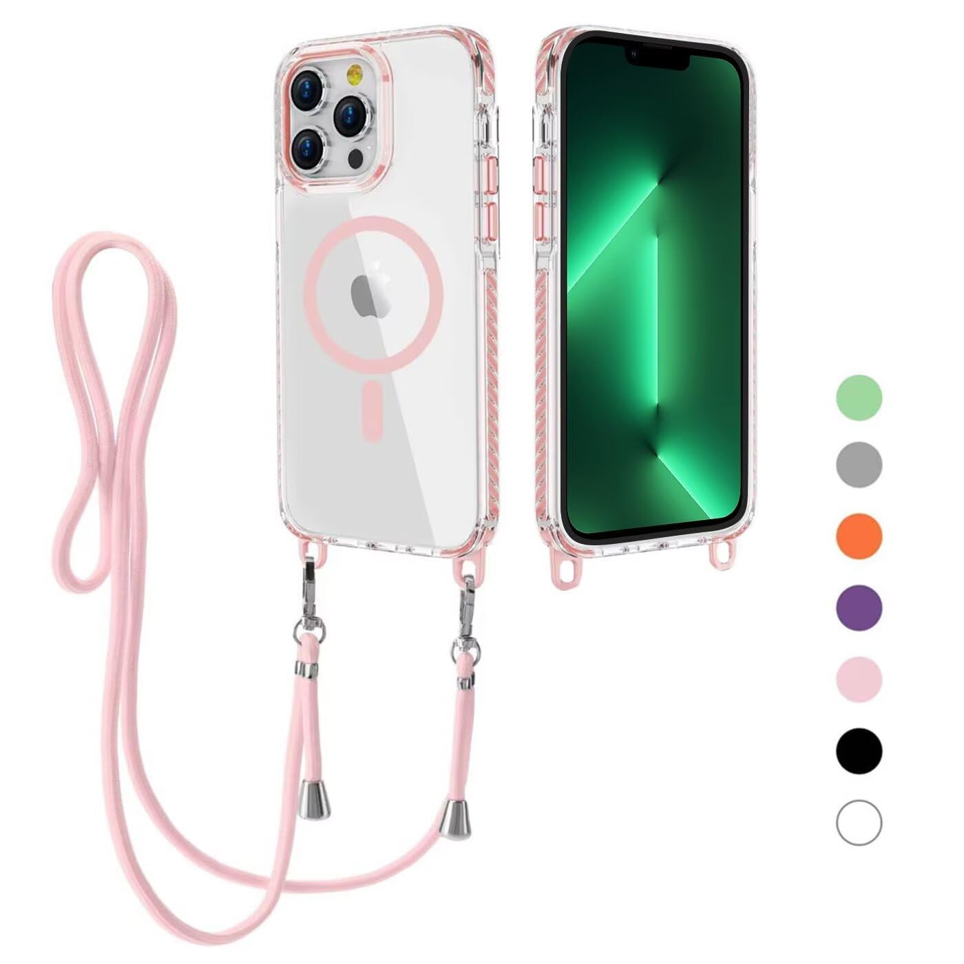 VooDirop Collana per iPhone 16 Pro con cinturino [compatibile con Magsafe] Custodia con nastro, in silicone TPU e silicone magnetico da appendere con cordino per iPhone 16 Pro 6.3