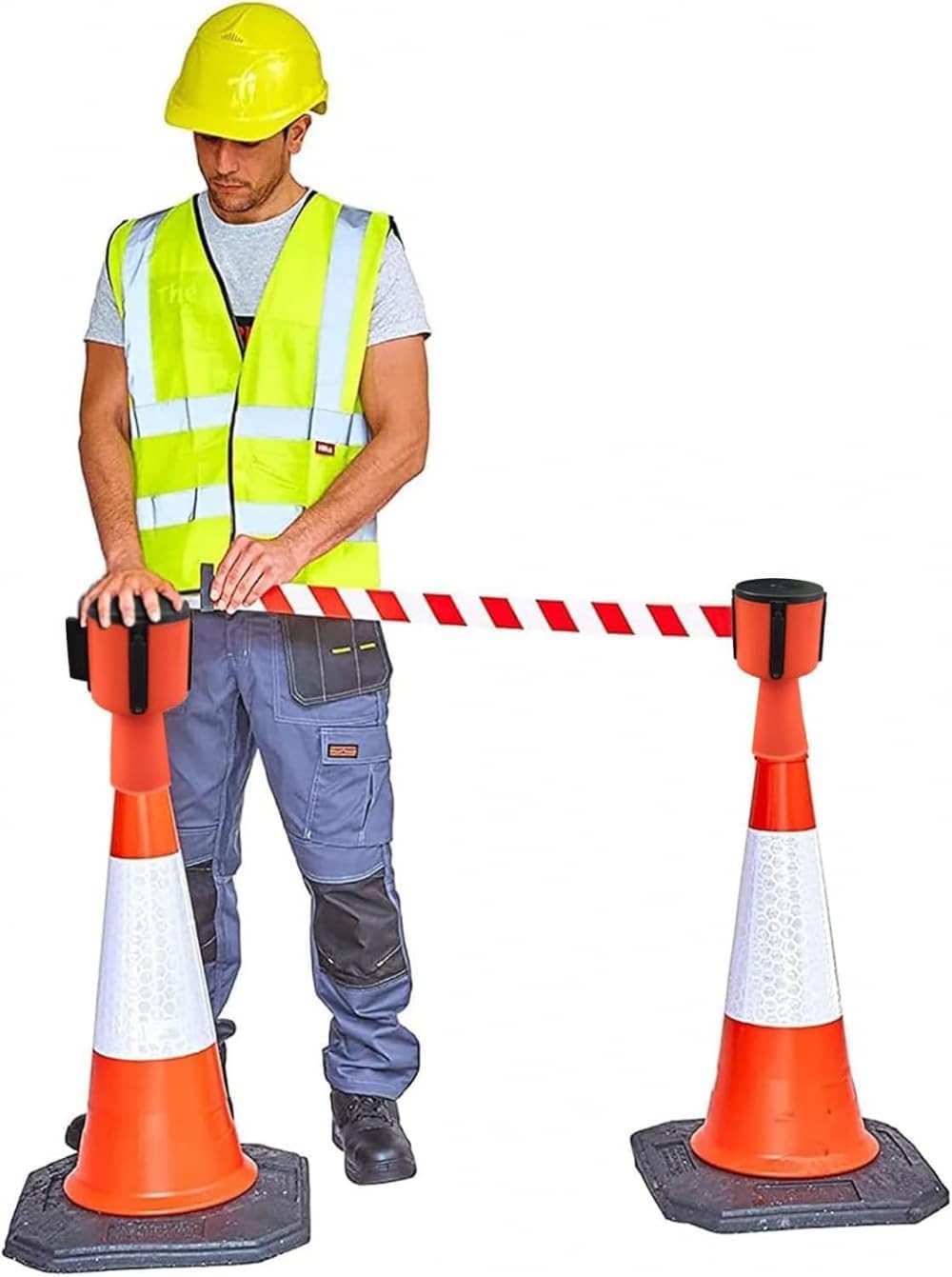 Cinta retráctil para rematar Conos de tráfico, Barrera de Seguridad retráctil para Conos de tráfico, solución Bloquear el tráfico y Las Zonas peatonales(5m(16.4ft))