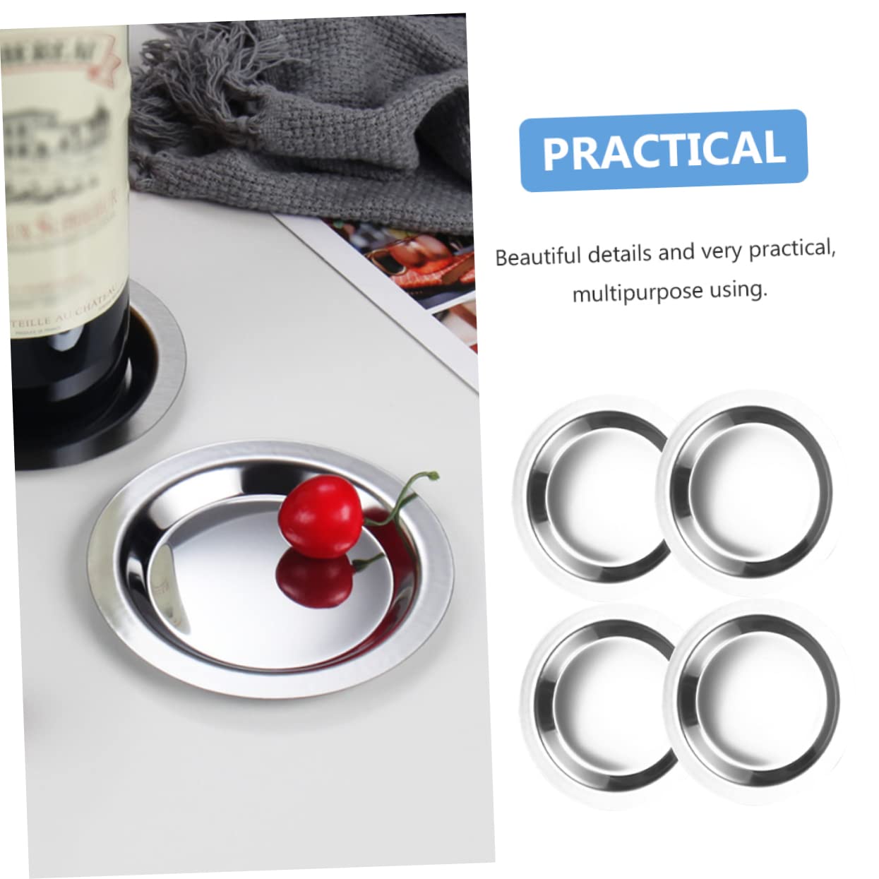 IMEEA Sous-tasse Dessous de bougie Sous Verre Rond Porte-goblet Rond en Acier Inoxydable SUS304, Set de 2