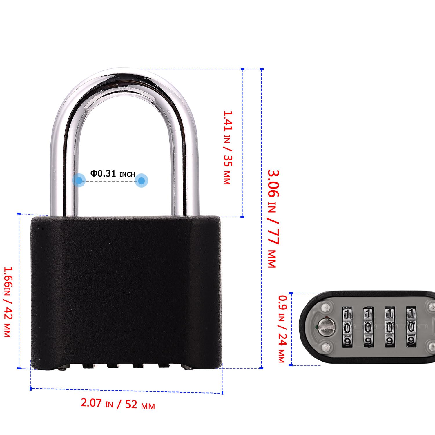 Heavy Duty Combination Padlock,4 Digit Combination Waterproof Padlock with 8mm Thick 304 Stainless Steel Shackle for Garage Home - Image 2