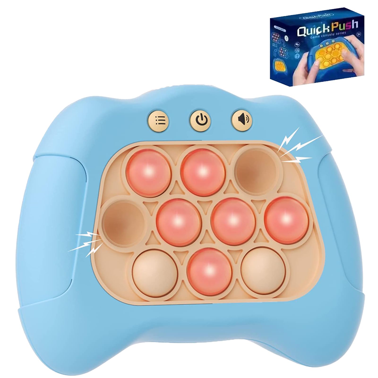 Fast Push Pop Game Sensory Fidget Toys, Quick Light Up Popping Game, Handheld Machine For Ages 4-8, Christmas Stocking Filler Gift for Kids Boys Girls 4 5 6 7 8 Years Old(No battery)(Light Blue)