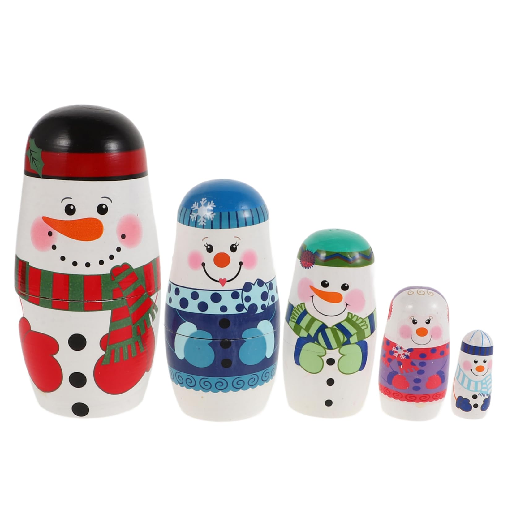 YARNOW Snowman Christmas Decorations 5-Layer Claus Snowman Russian Nesting Dolls Set Handmade Matryoshka Dolls for Birthday
