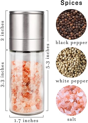 Miniatura 3 de Gulex Juego de molinillo de sal y pimienta, molinillo de sal recargable, molinillo de pimienta negra de grosor ajustable, coctelera de sal marina de