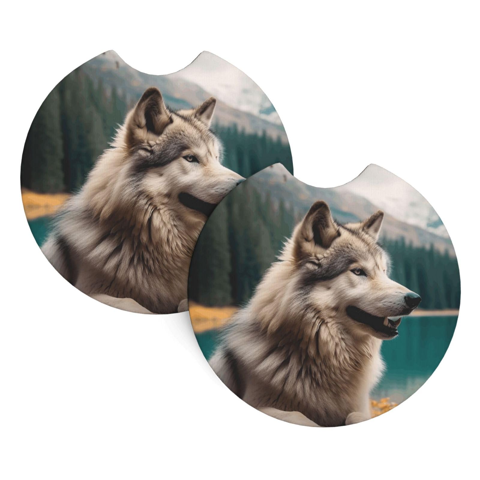2 Pack Car Coaster for Cup Holders Fun Animal Wolf Car Cup Coaster 2.7" Neoprene Non-Slip Automotive Cup Mat Universal Auto Car Interior Accessories for Women Men Cup Pad