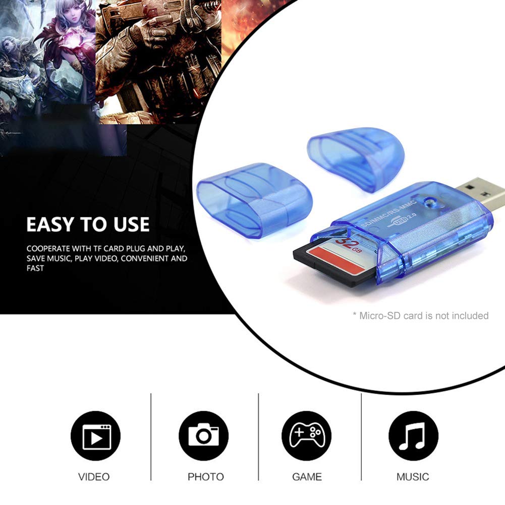 Mini Card Reader USB 2.0 High Speed Micro-SD Phone Memory Adapter for Computer Blue