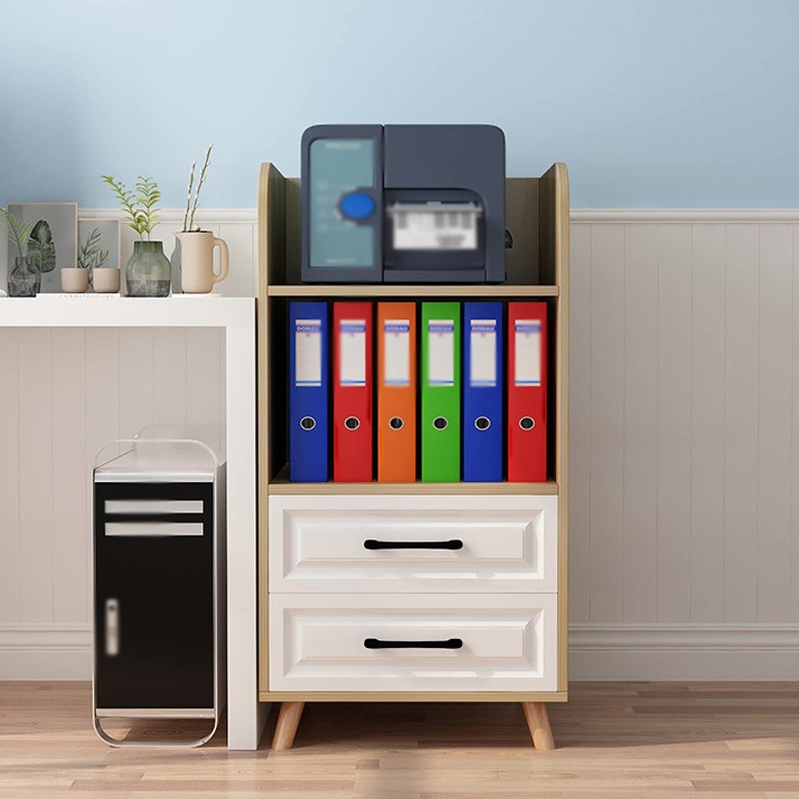 Stampante Piedistallo Supporto for stampante a 4 livelli con 2 cassetti scorrevoli, organizer multiuso in legno for fax, scanner, file, libri