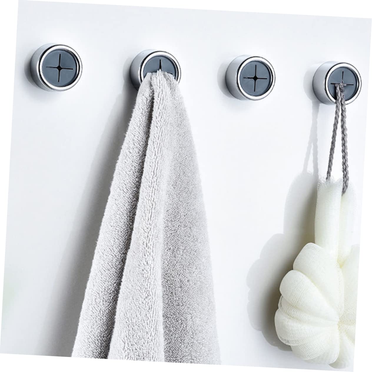 OUNONA 3sets Adhesive Towel Holder Round Wall Mounted Hooks for Kitchen Bathroom No Drilling Required Convenient Dish Rag Hand Towel Storage 6pcs*3