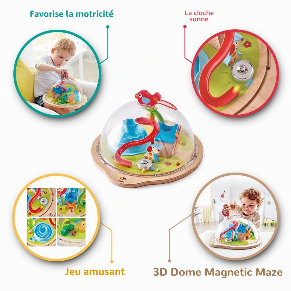 Hape Globe-Aventure de la Vallée Ensoleillée, Jouet 3D avec Labyrinthe Magnétique, Jouet pour Enfant avec Coupole Transparente, Personnages et Accessoires