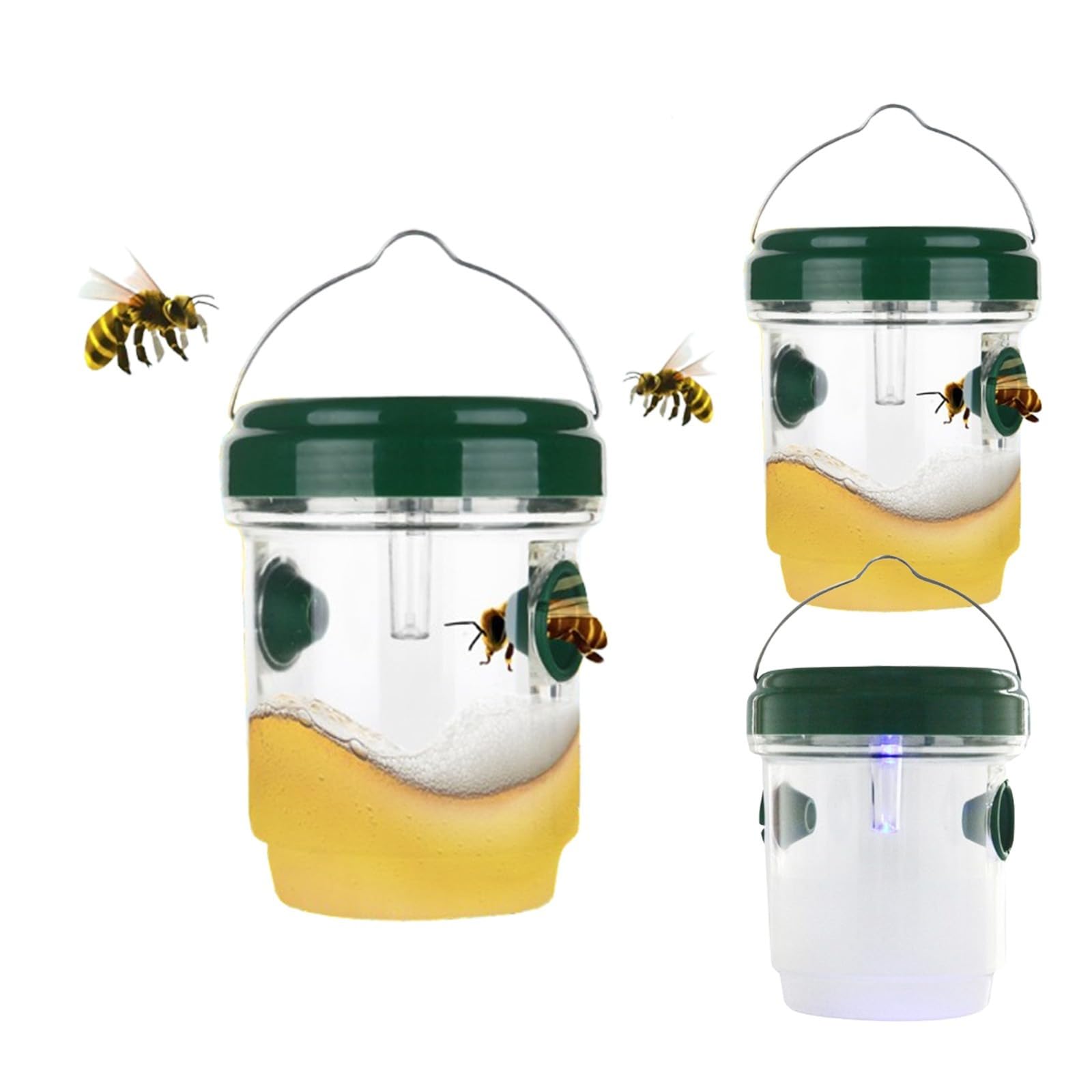 Hefziymozadp Green Wasp Trap Set Of 3 For Outdoor Use Live Traps For Hanging Against Wasps, Bees, Hornets - Hornet Trap Bee Trap Fly Trap - For Natural Attractant