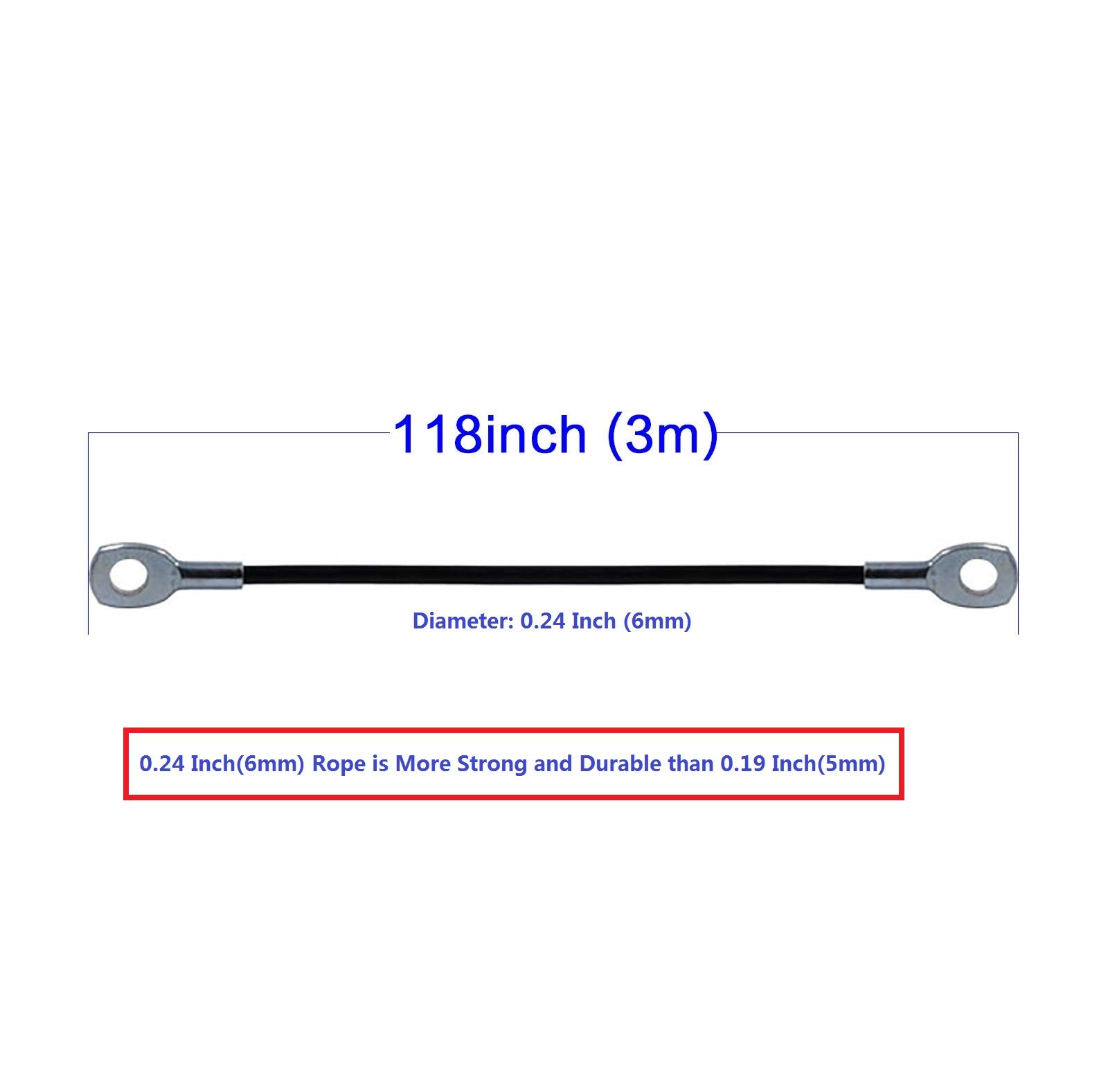Fitness Pulley Cable 118/157/197/236 Inch, LAT Pulldown Cable Replacement Thick 6mm for Pulley System Cable Machine Accessories, PU Coating Steel Wire Rope(Cable with Double Eyelet Ends,118