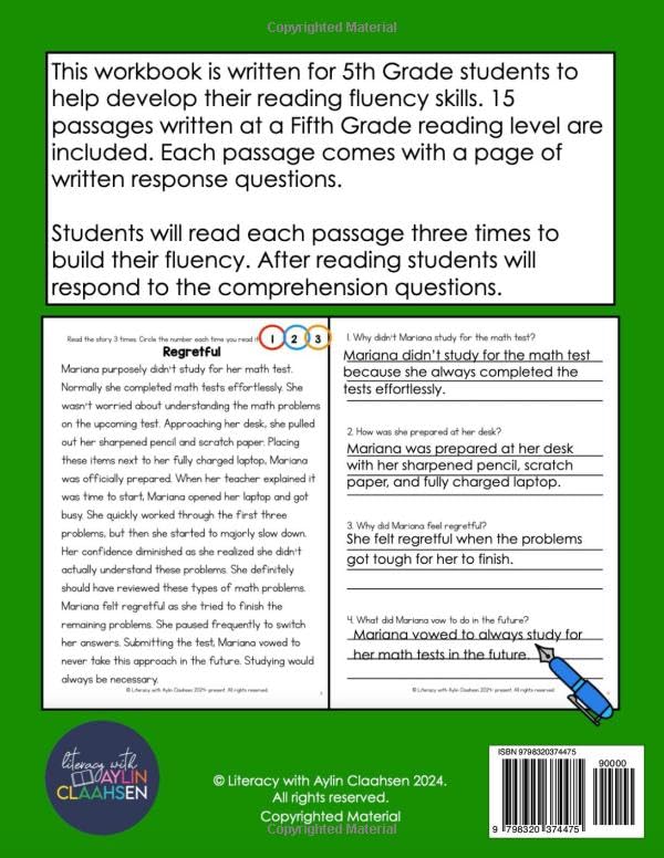 5th Grade Fluency Passages with Comprehension Questions Workbook: Fifth Grade Reading Fluency Passages and Comprehension Questions for Grade 5 (K-5 Fluency Passages) - Image 2