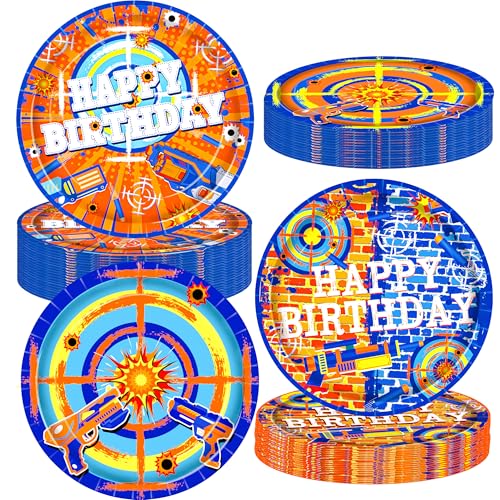 48pcs Dart War Party Paper Plates Dart Theme Birthday Decoration War Birthday Tableware Decorations for Target Game Party Baby Shower Supplies