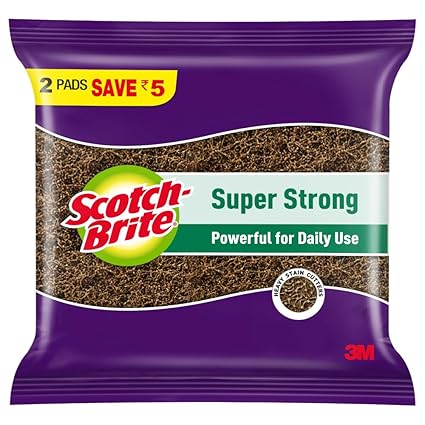 Scotch-Brite Super Strong Scrub Pad Pack of 2 (Large) - Brown, Plastic