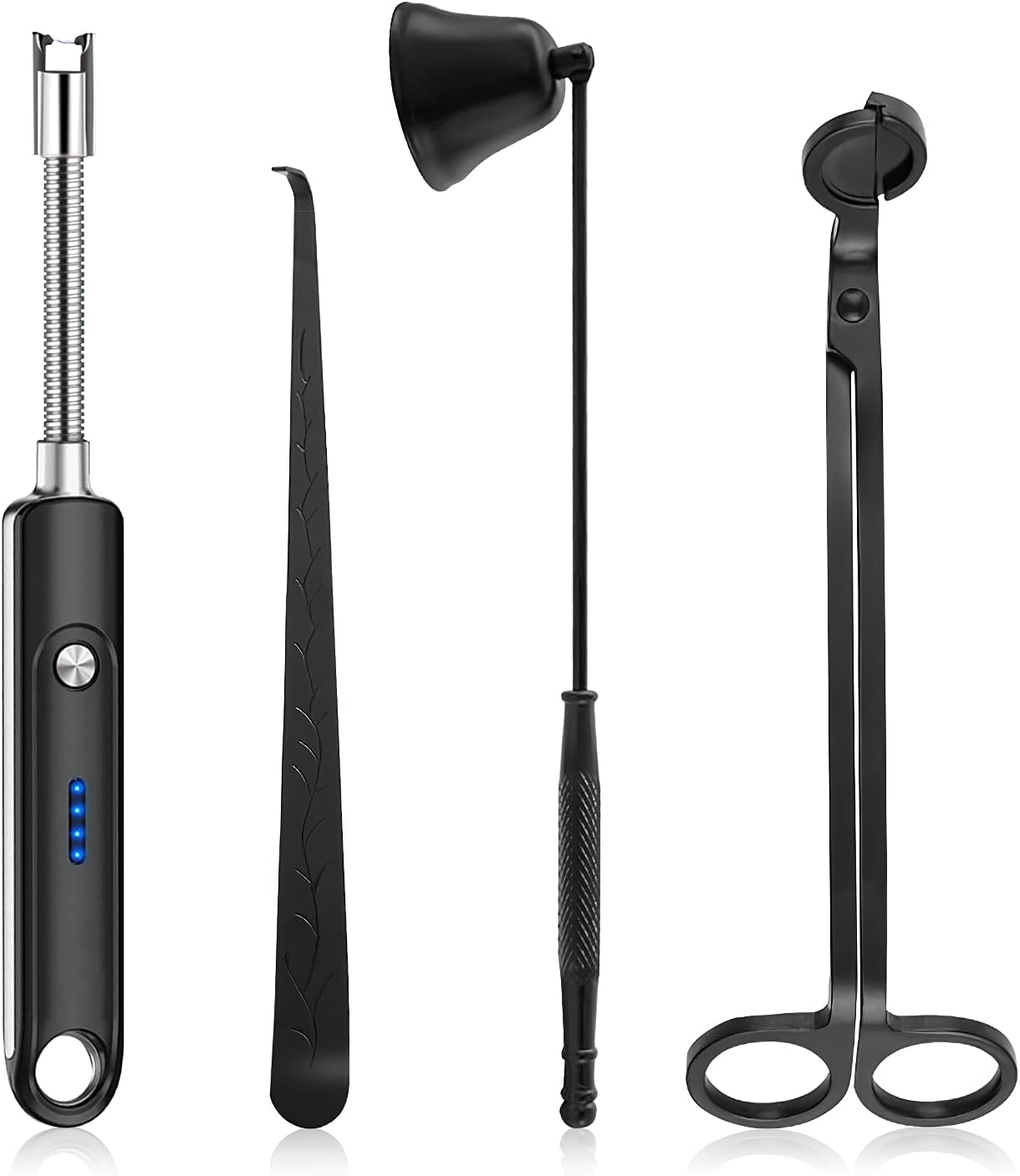 Lsnisni Candle Wick Cutter and Trimmer Set, Electric Lighter, Wick Dipper - Black, 4-Piece, Mom Birthday Gift 4PCS Black