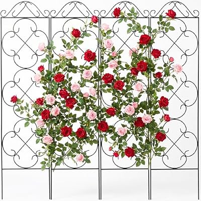 Thealyn Garden Trellis for Climbing Plants, 4 Pack 48" x 12.5" Metal Trellis for Potted Plants, Rust-Resistant Plant Support for Indoor Outdoor Use, for Ivy Clematis Vines Flowers, Black