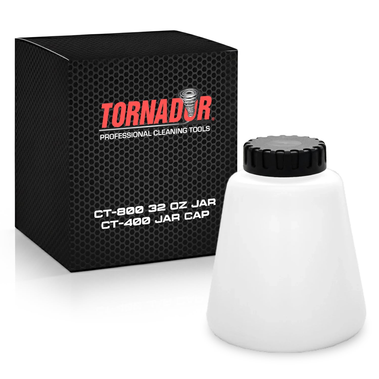 Tornador CT-800 32 oz. Plastic Replacement Jar with CT-400 Lid | Translucent White Reservoir | Fits Classic, Black, and Foam Gun | Secure Storage and Cleaning Tool Accessory