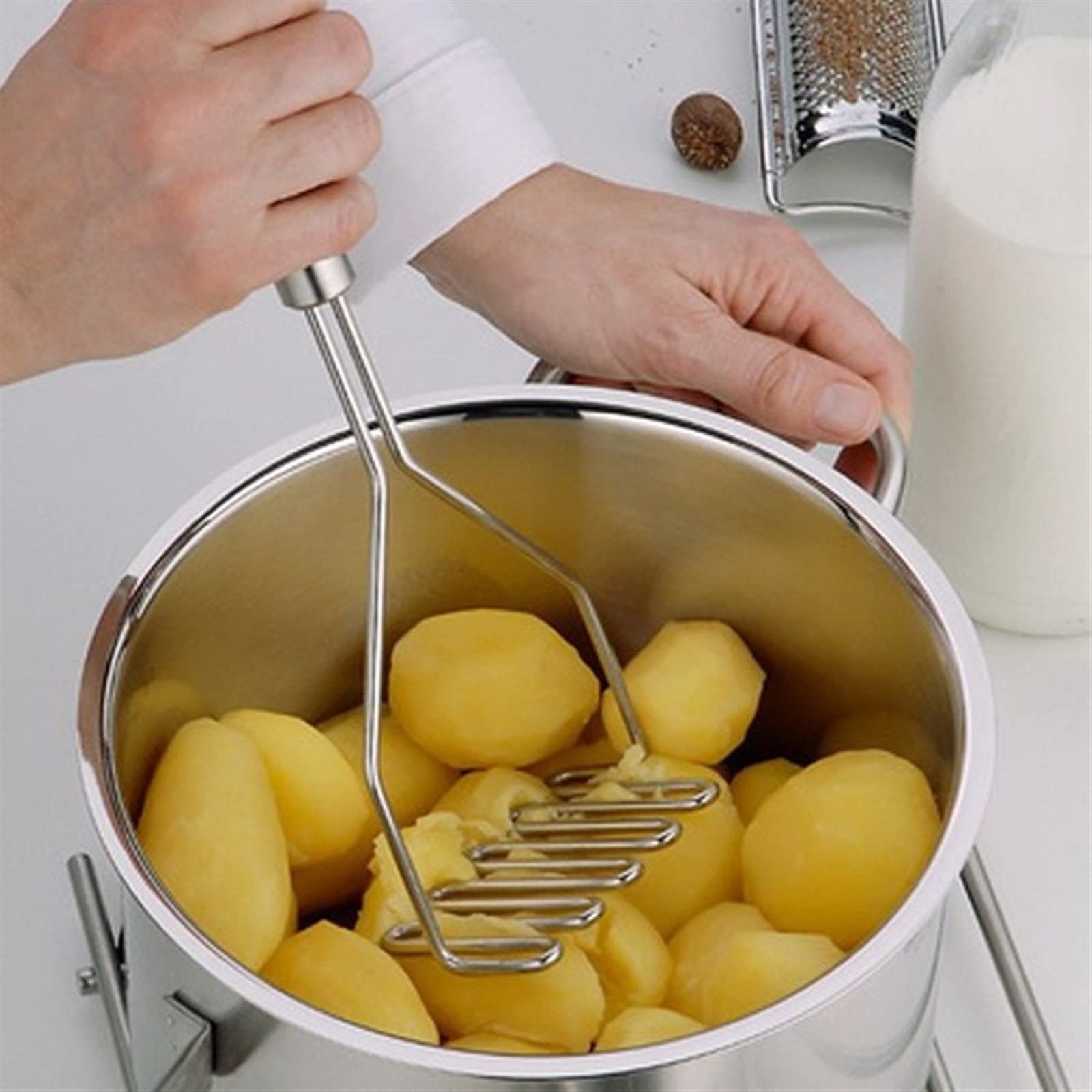 Stampfer aus Edelstahl, Küchenhelfer, wellenförmiger Kartoffelstampfer, Kartoffelstampfer, Kartoffelstampfer, Kartoffelstampfer
