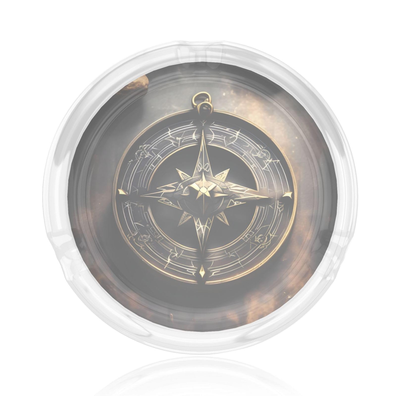 Magical Design Norse Runes Compass Portable glass ashtray, suitable for indoor and outdoor use, ideal for tabletop smoking.