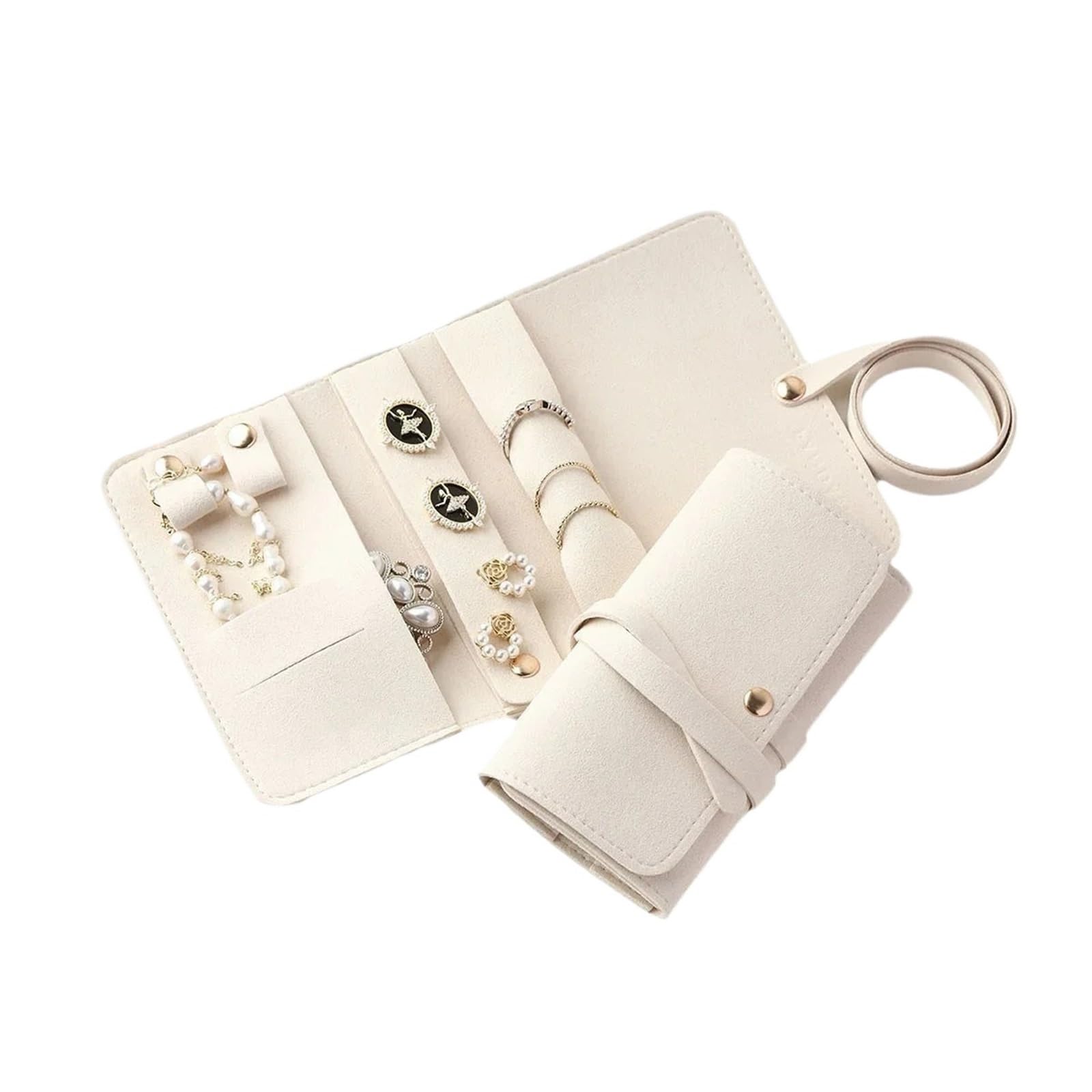 RUWLFE 2Pcs Portable Lightweight Jewelry Organizer Roll Waterproof Foldable Travel Storage Bag For Necklaces Rings Earrings Bracelet for Rings, Necklaces, Earrings(White)