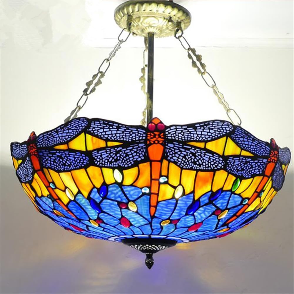 SXECAEPS European Vintage Color Glass Chandelier LED Creative Home Living Room Restaurant Bedroom Hotel Villa Cafe Corridor Pendant Lights (B D50CM)