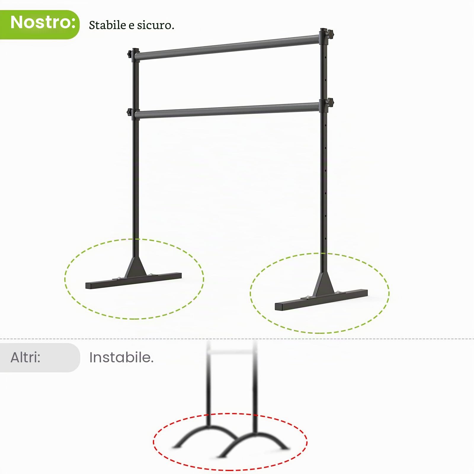 SELEWARE Sbarra da Balletto Regolabile in Altezza Autoportante Sbarra da Balletto Resistente Sbarra da Danza di Supporto per Movimenti alla Sbarra Stretching del Corpo Trazioni, Costruzione Robusta