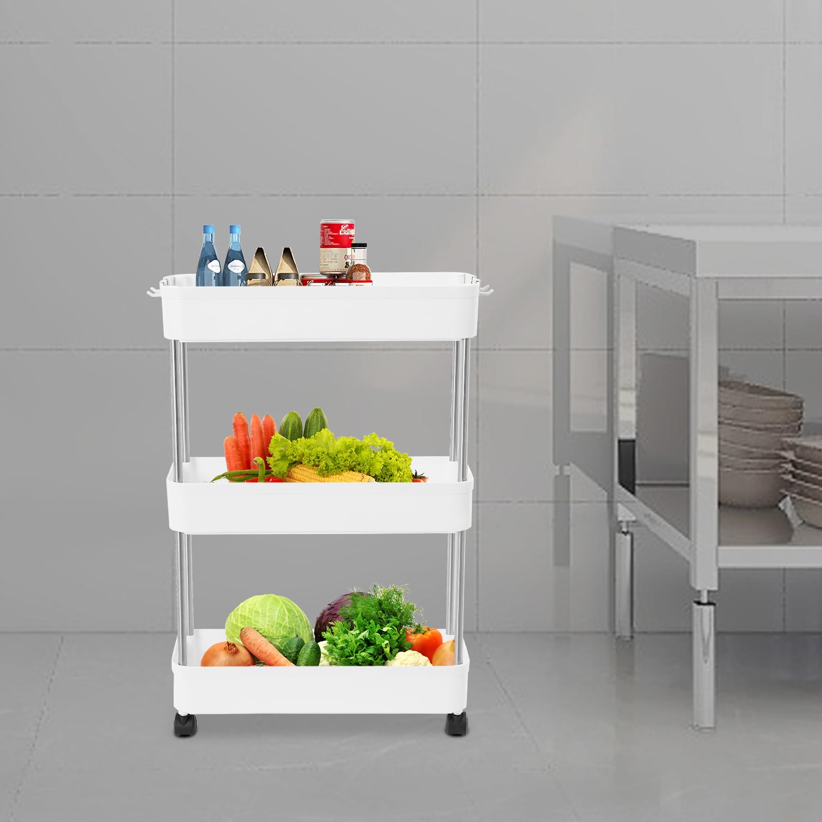 3 estantes nicho armario nicho armario de cocina blanco con ruedas carrito de cocina estrecho baño mueble de baño estilo moderno adecuado para cocinas baño garaje