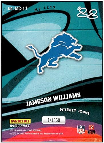 Miniatura 2 de JAMESON WILLIAMS RC 2022 Panini Instant My City 1860 ROOKIE 11 Lions NM-MT NFL Football