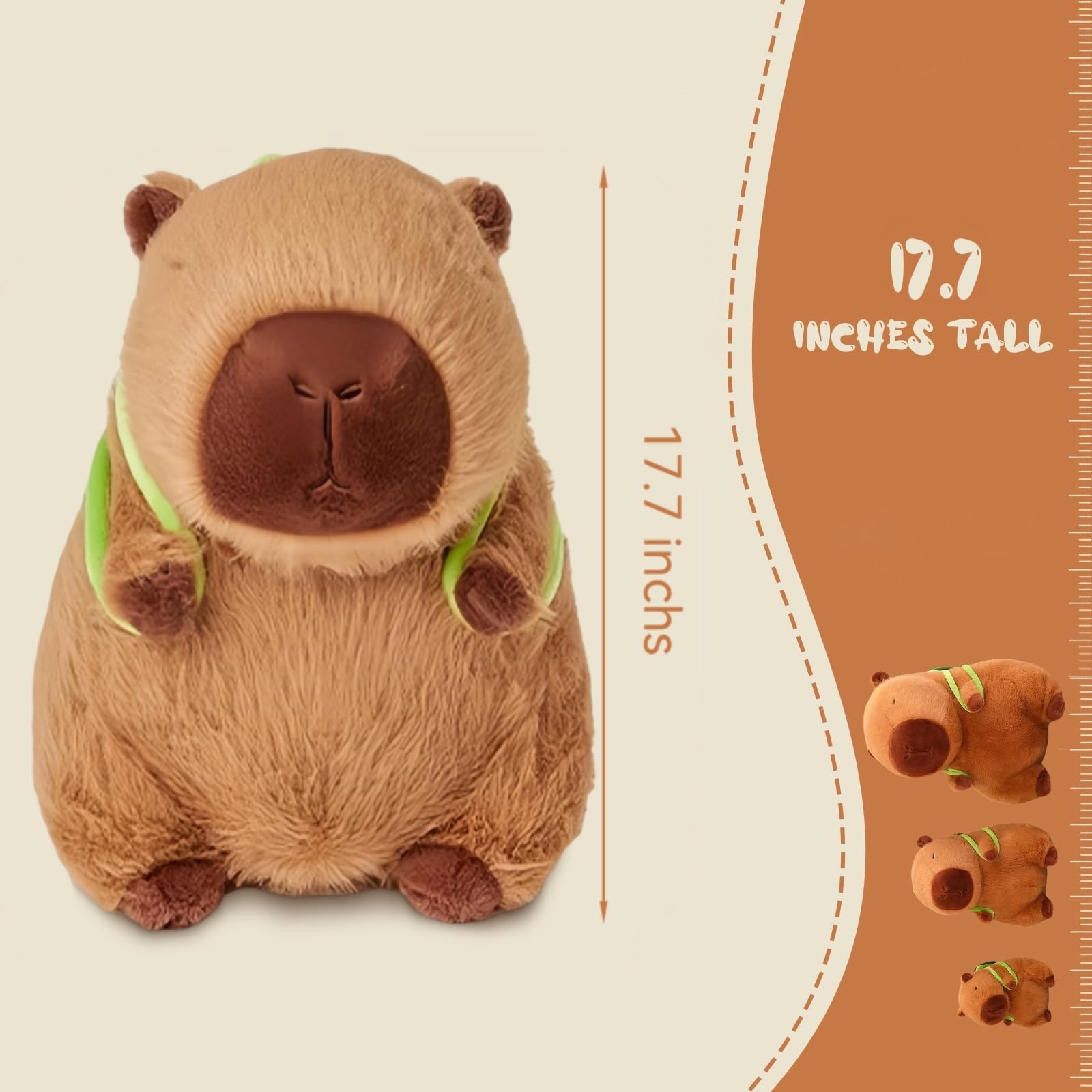 Mino Plus Peluche Capybara 25cm Avec Sac à Dos Tortue – Jouet Doux Et Câlin, Capibara Simulation Pour Enfants Et Adultes, Cadeau Anti-stress