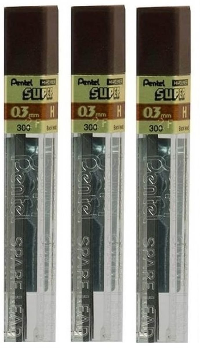 Pentel 0.3mm Size H Shade Hardness Pencil Refill Replacement Spare Leads Hi Pollymer Super For Automatic & Mechanical Pencils (Pack Of 3 Tubes - 36 Pieces)