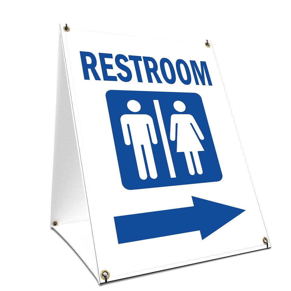A-Frame Sidewalk Restroom with Arrow Sign with Graphics On Each Side | 18" X 24" Print Size
