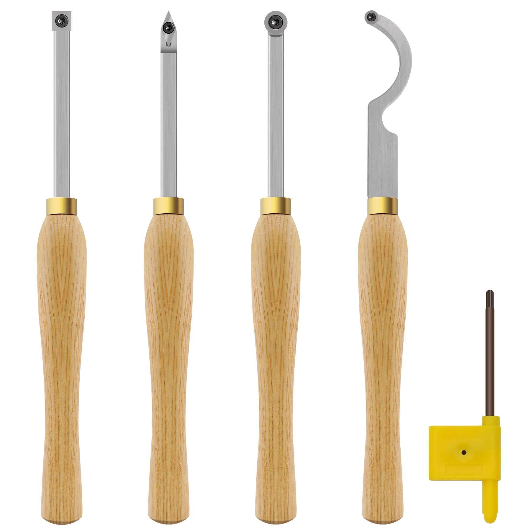 Mini-Hartmetall-Holzdrehwerkzeug-Set mit Holzgriff und 4 Hartmetall-Einsätzen, ideal zum Schruppen von Holzdrehmaschinen, Schruppen, Finishing Detailing und Aushöhlen