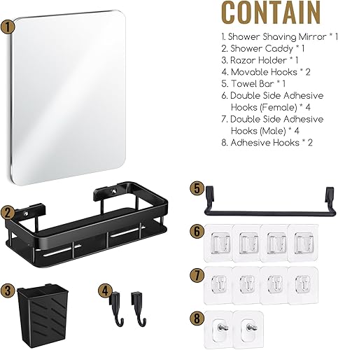 Miniatura 7 de Espejo de ducha a prueba de niebla, sin niebla para afeitar, espejo de afeitado sin niebla con juego de organizador de ducha, espejo de pared