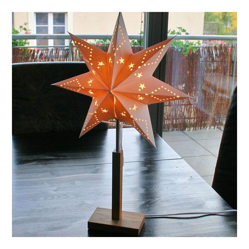 Edler Weihnachtsstern Papierstern Papierleuchte mit Holz-Ständer