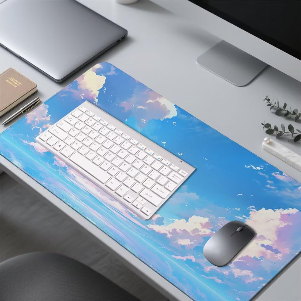 Tappetino Scrivania Nuvole, Tappetino Gaming 1000x500x3mm Mouse Pad blu, Antiscivolo Tappeto Mouse, Accessori Gaming, Ufficio Accessori, Migliora la Precisione e la Velocità, per Ufficio e Casa f-469