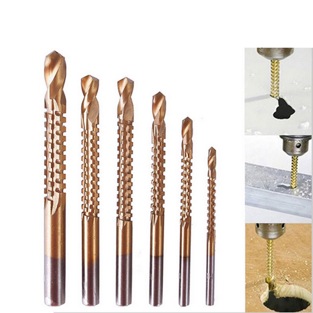 Generic Wholesale 6pcs Hss Titanium Mane Drill Tap Combination Bit Tapping Deburring Countersink Set Metric 1/4 Hex Spiral Screw Tap