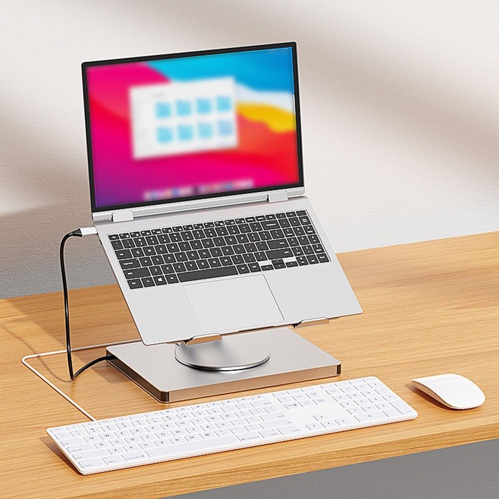 Aptop Estación de acoplamiento 4K 60Hz Puerto Gigabit 10 en 1 Hub USB 3.0 Diseño giratorio plegable Aleación de aluminio Plata Portátil Expansión Dock