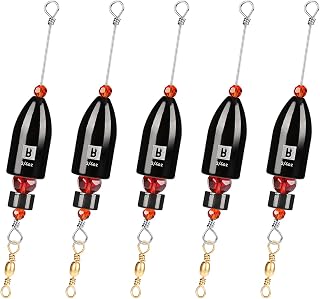 Booms Fishing CRR Carolina Ready Rigs for Bass Fishing Saltwater, 5pcs Brass Pre-Rigged Kit, Fishing Weights Bullet Weights Keeper, 4 Sizes 1/4oz 1/2oz 3/4oz 1oz