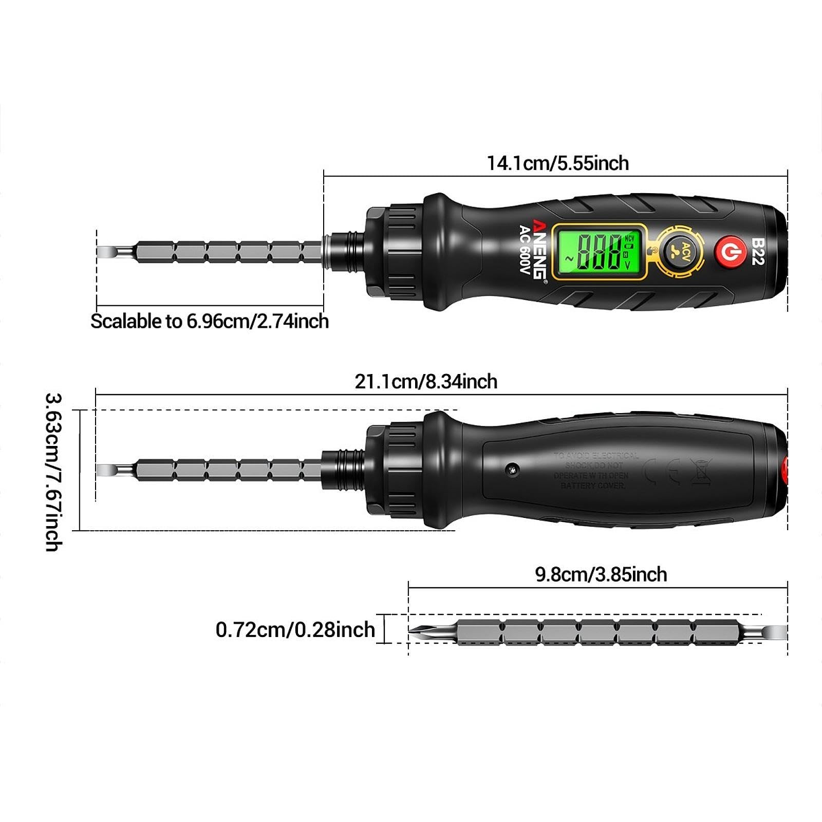 Spannungsprüfer-Schraubendreher, berührungsloser Prüfstift, elektrischer Spannungsprüfstift für höhere Effizienz, Schwarz