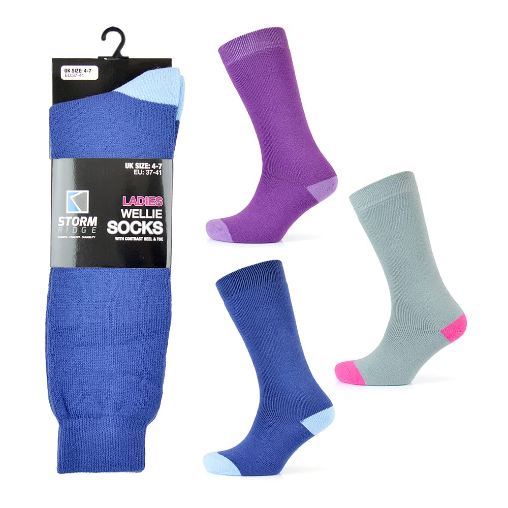 Undercover 3 Pairs Ladies Wellie Socks SK182A (1 x Each) 4-7