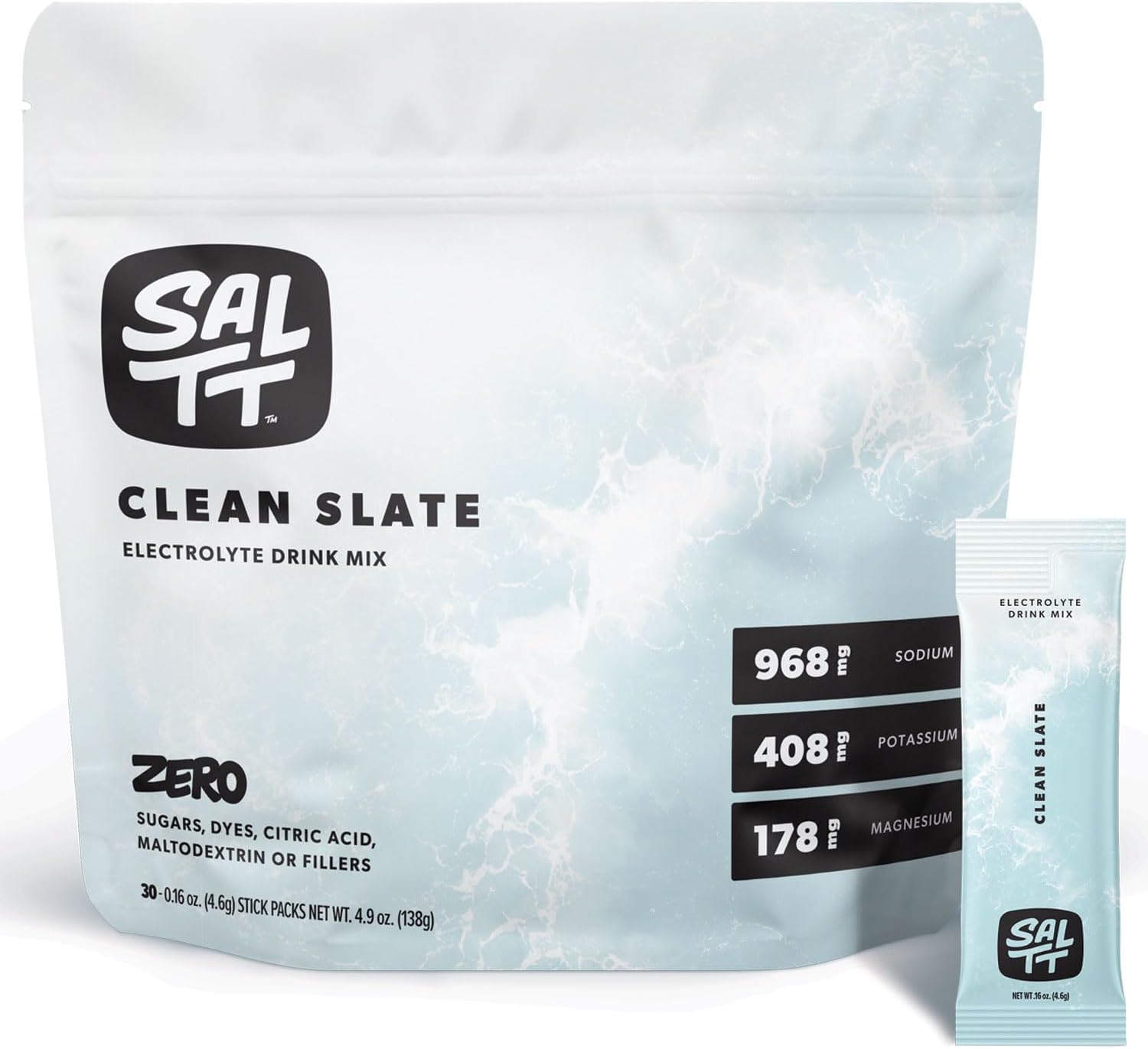 SALTT Electrolytes Powder Unflavored Drink Mix - Clean Slate - 30 Hydration Packets - Magnesium, Potassium, Sodium, Trace Minerals - Zero Sugar & Gluten Free - Travel Essentials