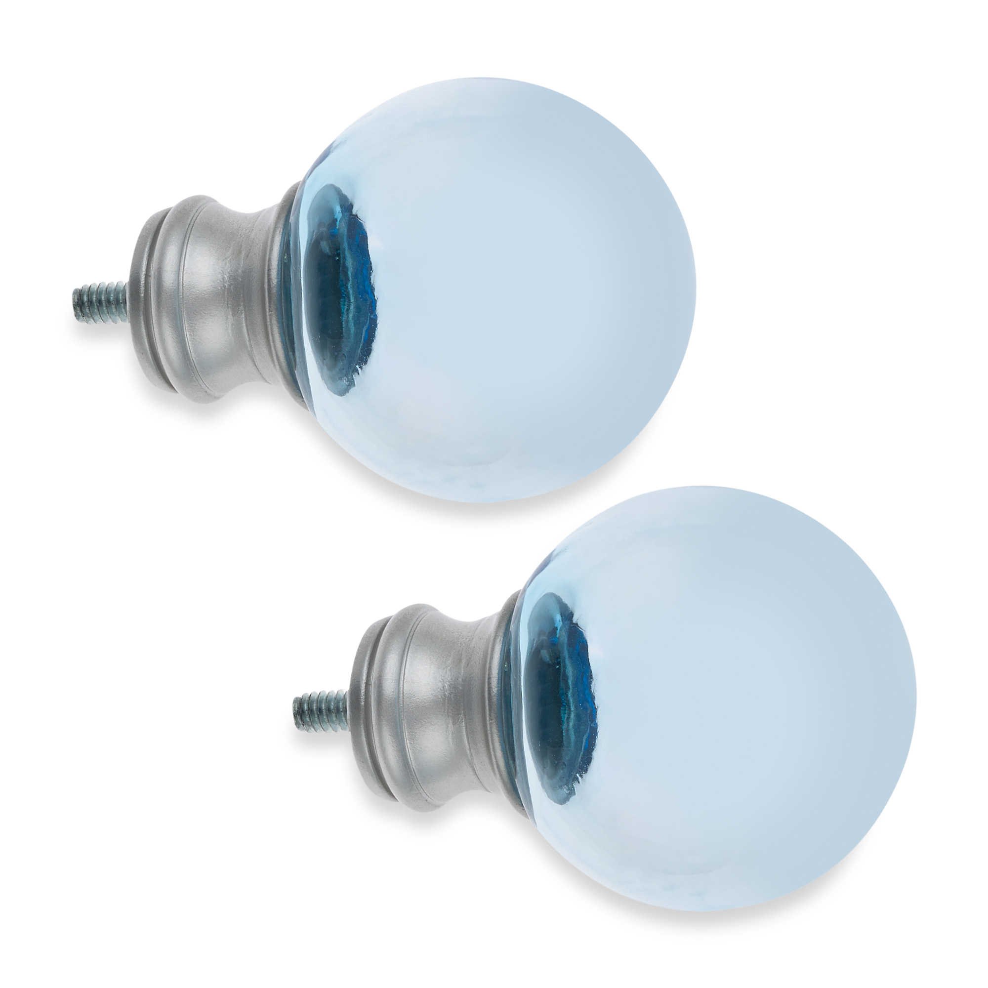 Cambria My Room Ball Glass Finial and Brushed Nickel (Set of 2) (BLUE)