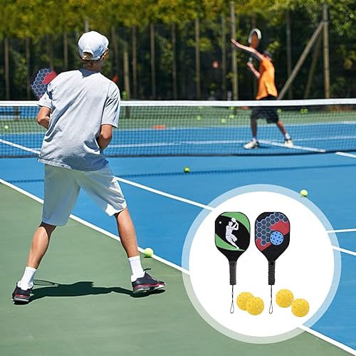 Miniatura 3 de Juego de 2 palas profesionales de pickleball para pickleball, agarre antideslizante que absorbe el sudor, con 4 pelotas de pepinillo, 1 bolsa de