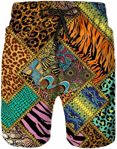 UOER Men's Swim Trunks Colorful Golden Animal Print Board Shorts for Men Quick Dry Bathing Suit with Mesh Lining Pocket