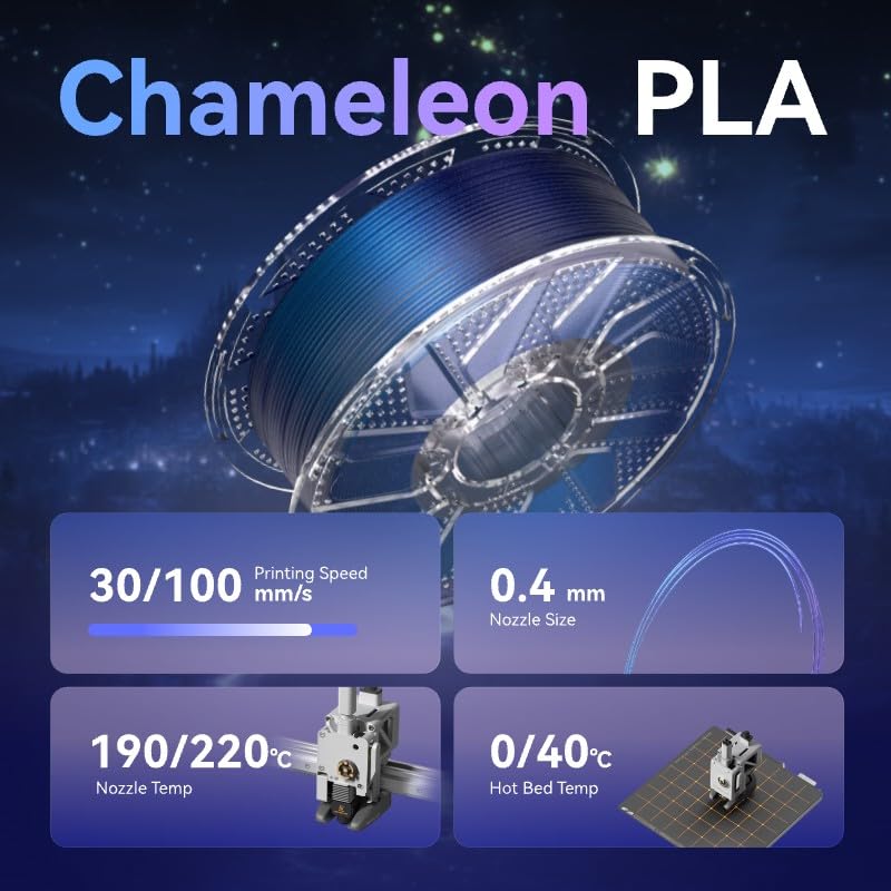 Image of Chitu Systems Conjure Chameleon PLA 3D Printer Filament, 1.75mm Galaxy Dual Color Filament, Changing Color with Light and Angles, Blue Purple 3D Printing Filament 1KG /2.2lb