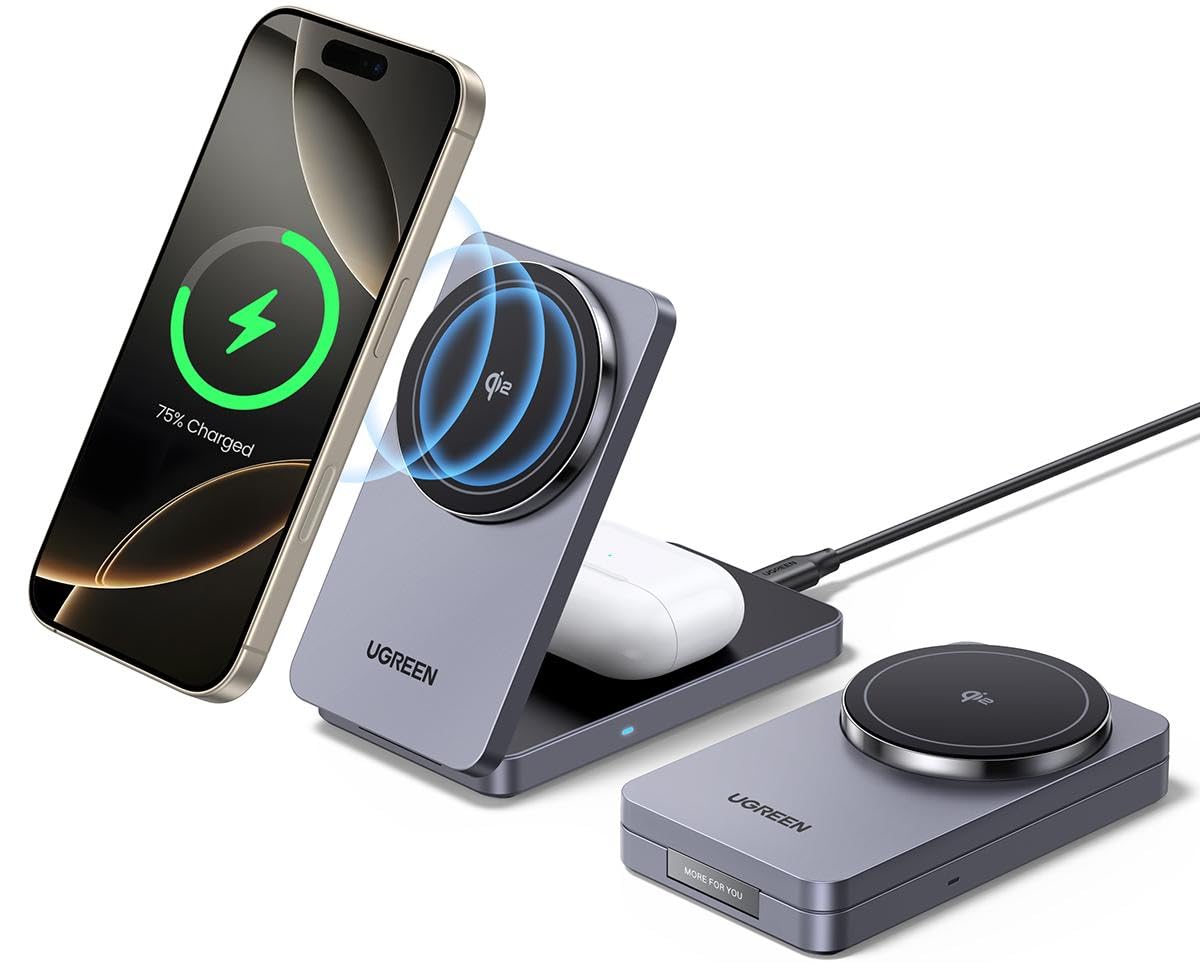 Amazon.co.jp: UGREEN MagFlow Qi2 ワイヤレス充電器 MagSafe 折り畳み