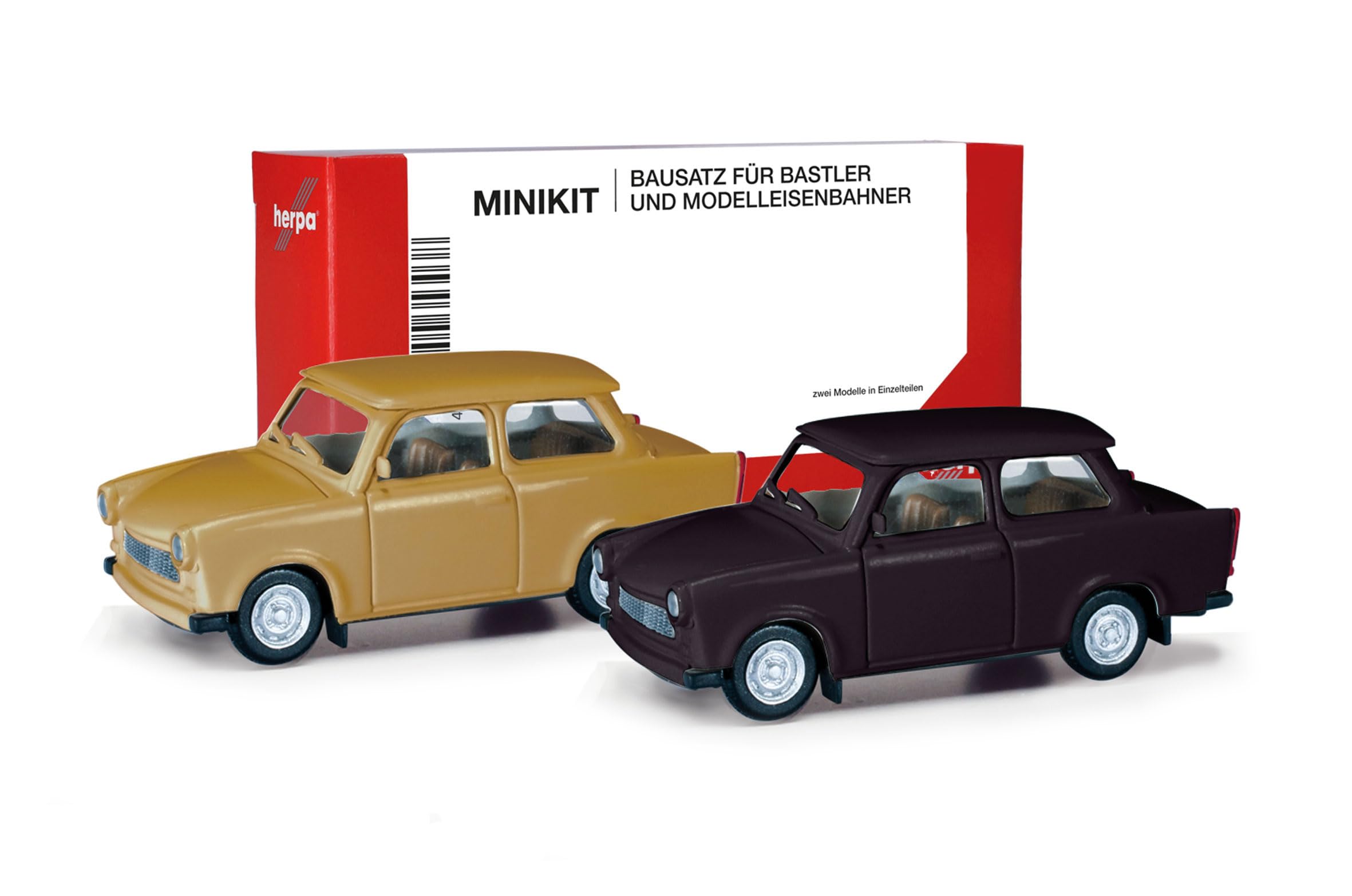 Herpa Model Kit MiniKit Trabant 601 Limousine, miniature at 1:87 scale, collector's item, kit for model building, plastic, color: velvet ocher/rally black