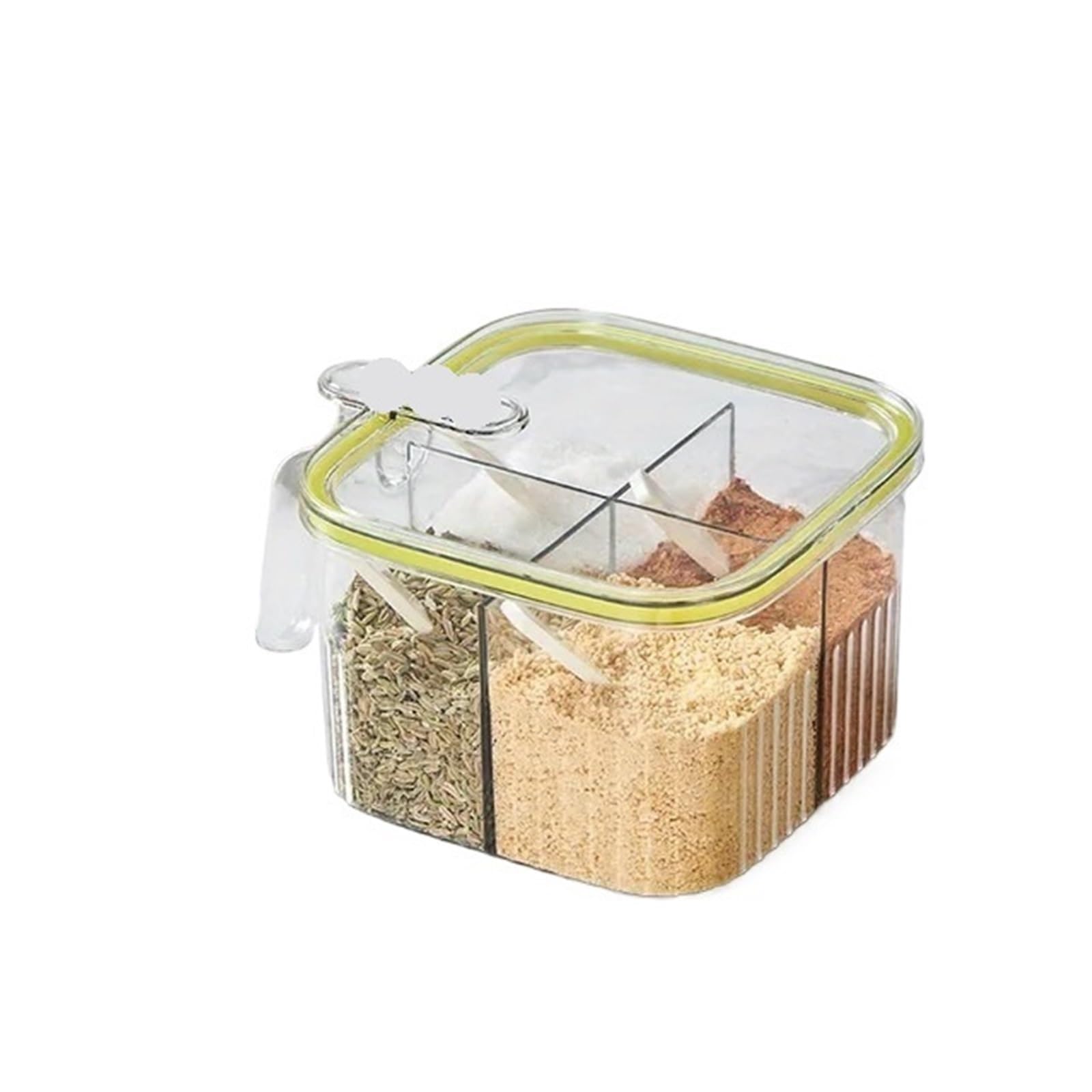 CNYUON Sealed Moisture-proof With Spoon, Put Salt Flavor Spice Seasoning Box, Quarter Grid Jar, Restaurant Kitchen